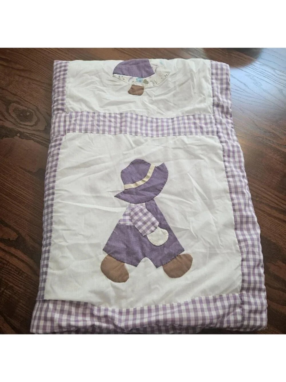 Vintage Handmade Quilted Baby Blanket Purple Checkered Prairie Boy & Girl